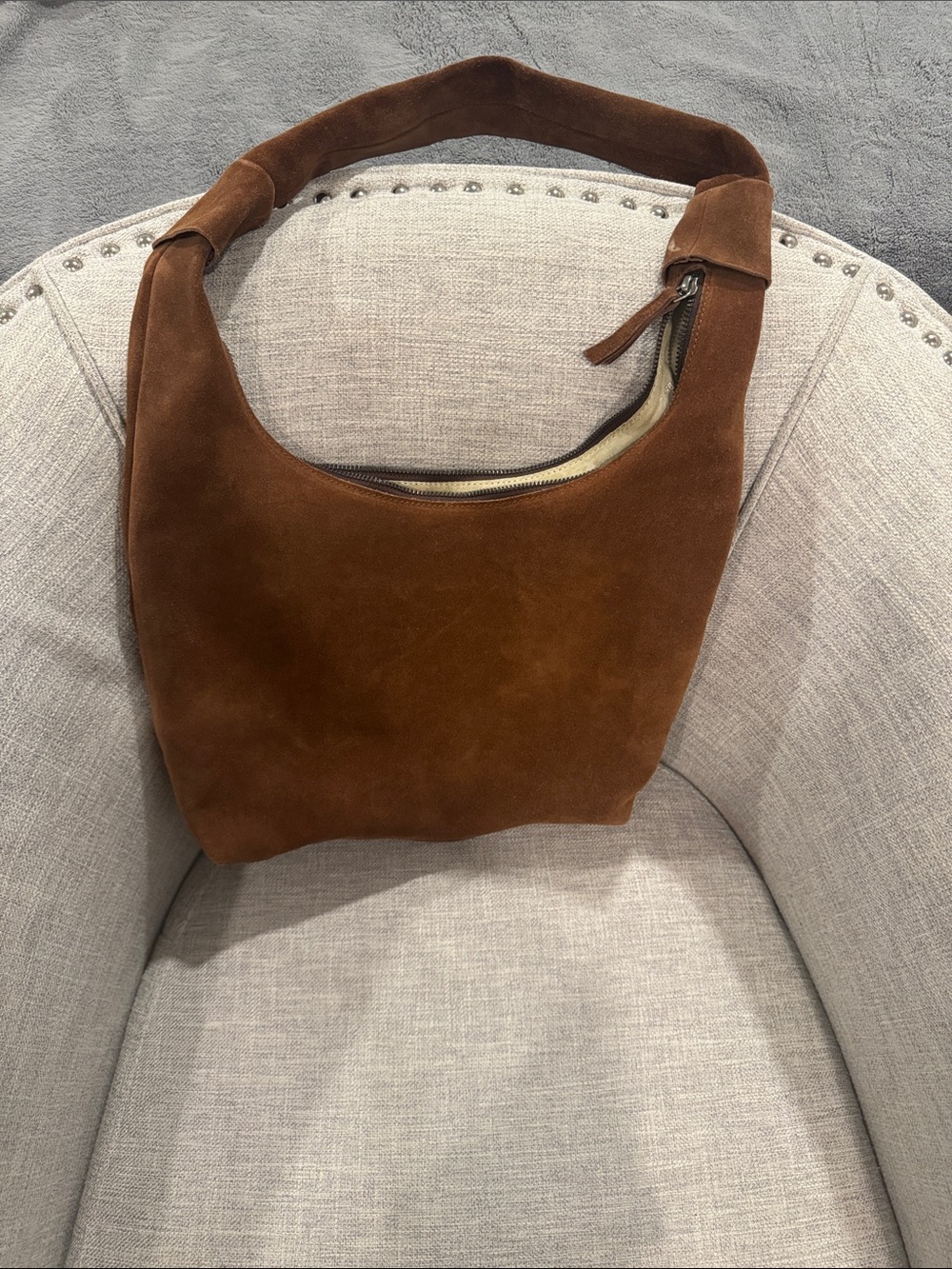 Brown Suede Shoulder Hobo Bag